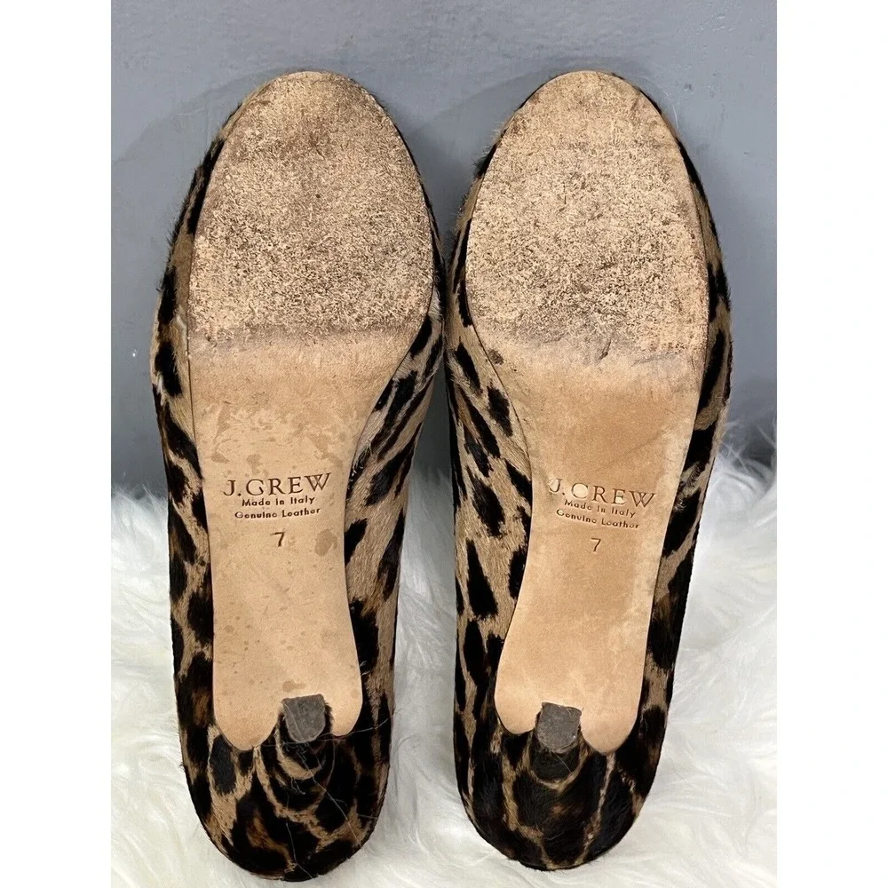 J.Crew Pumps Womens 7 Leopard Brown Calf Hair Leather High Heels Italy 49172‎